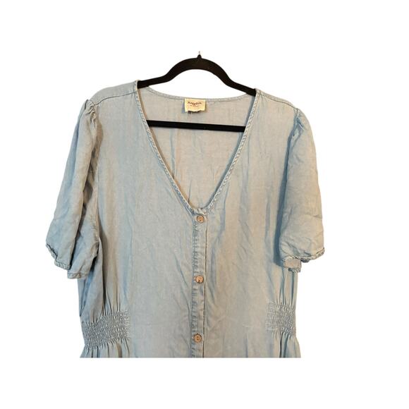 Hayden Dress Button Front Side Smocked Denim 1XL Tencel Layered Prarie Boho - Picture 5 of 12